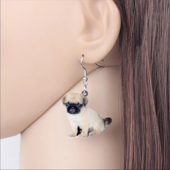 Puppy Pug Dog Acrylic Earrings - Picture 4 of 5